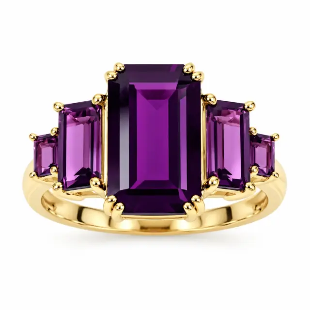 9ct Yellow Gold Radiant Cut Rhodolite Garnet Five Stone Ring - 9YCYR7905RG