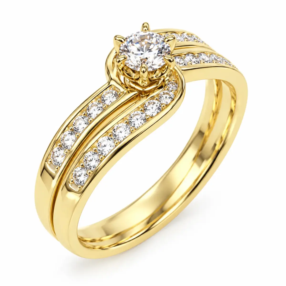 9ct Yellow Gold Round CZ Crossover 2-Piece Bridal Ring Set - 9YCYR3103AB