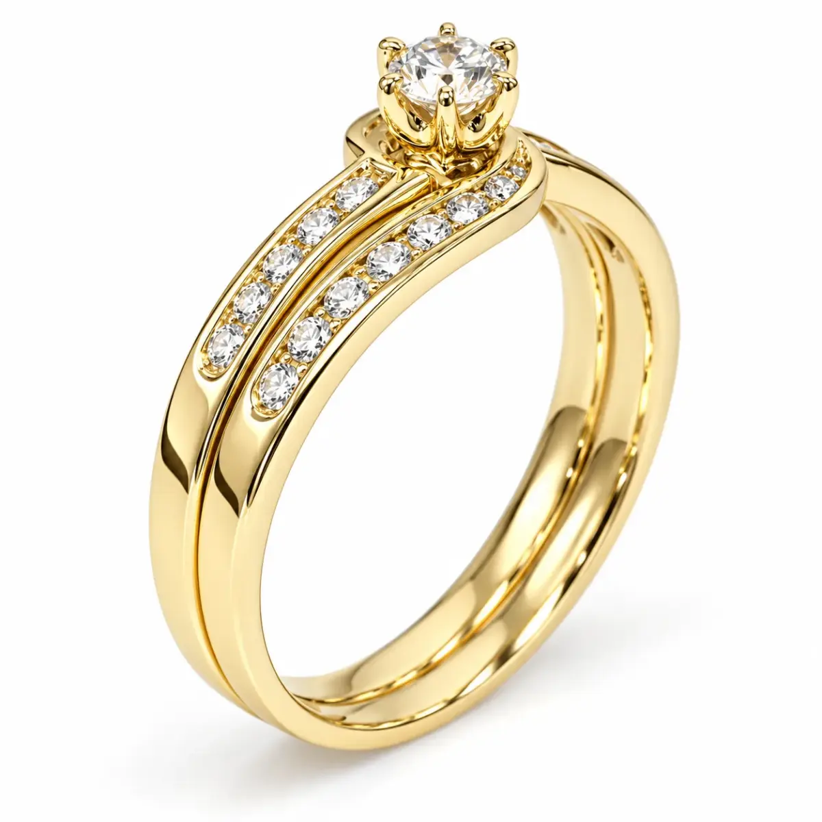 9ct Yellow Gold Round CZ Crossover 2-Piece Bridal Ring Set - 9YCYR3103AB