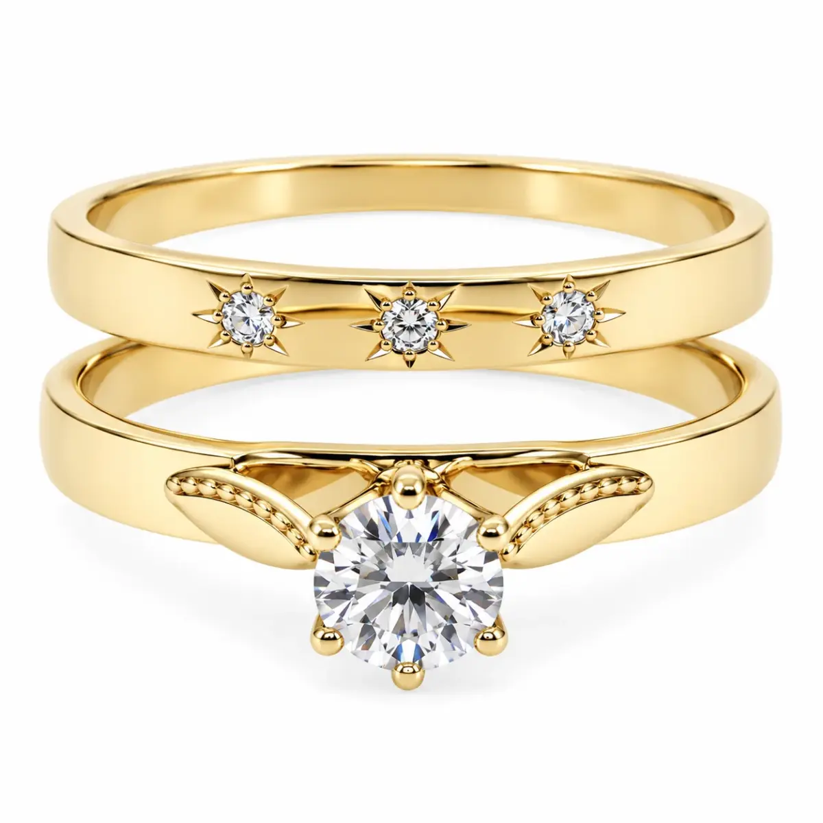 9ct Yellow Gold Round CZ Solitaire 2-Piece Bridal Ring Set - 9YSOR1010AB