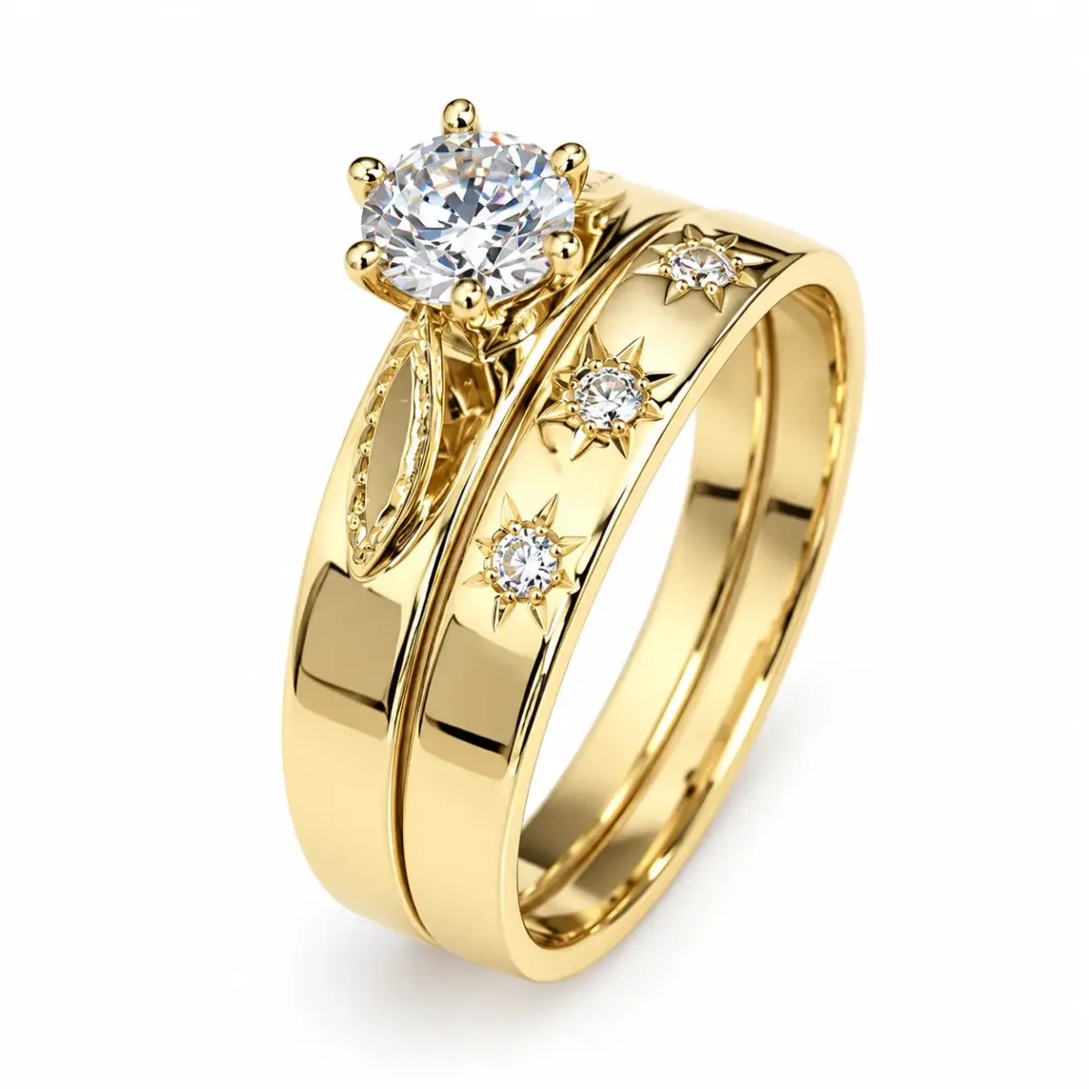 9ct Yellow Gold Round CZ Solitaire 2-Piece Bridal Ring Set - 9YSOR1010AB