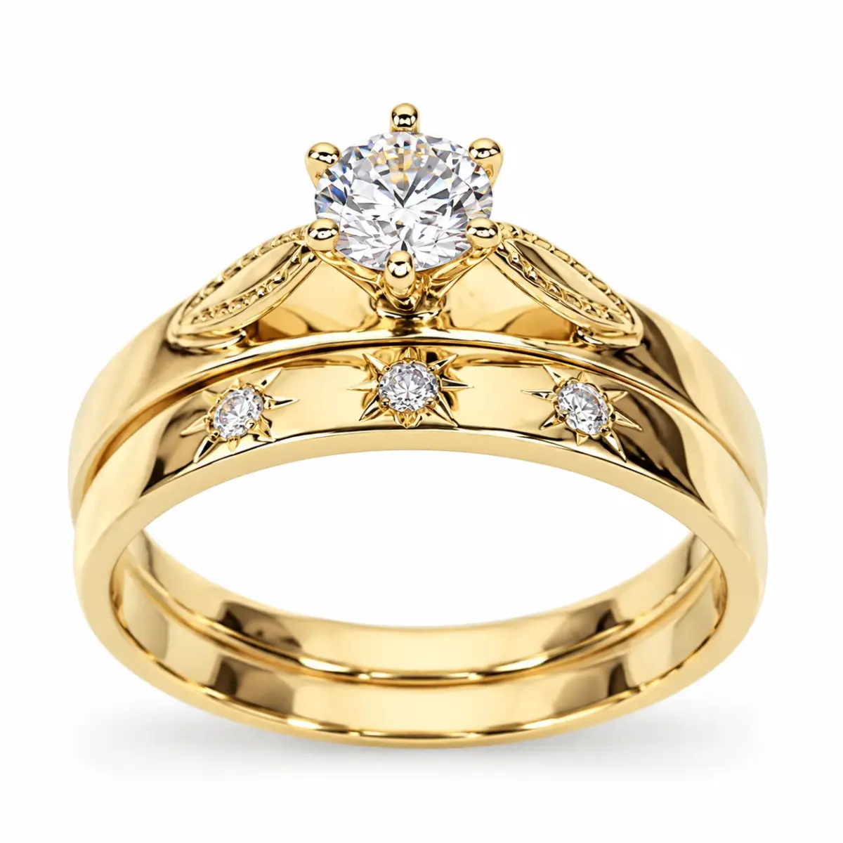 9ct Yellow Gold Round CZ Solitaire 2-Piece Bridal Ring Set - 9YSOR1010AB