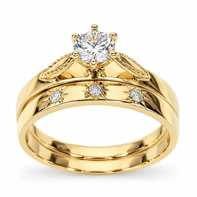 9ct Yellow Gold Round CZ Solitaire 2-Piece Bridal Ring Set - 9YSOR1010AB