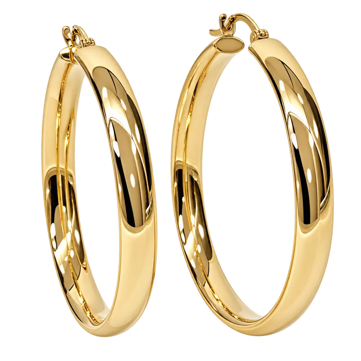 9ct Yellow Gold Round Hoop Earrings – 35mm Inside Diameter | 5mm Wide Oval Tube | Made in Italy - 9KER193Y35