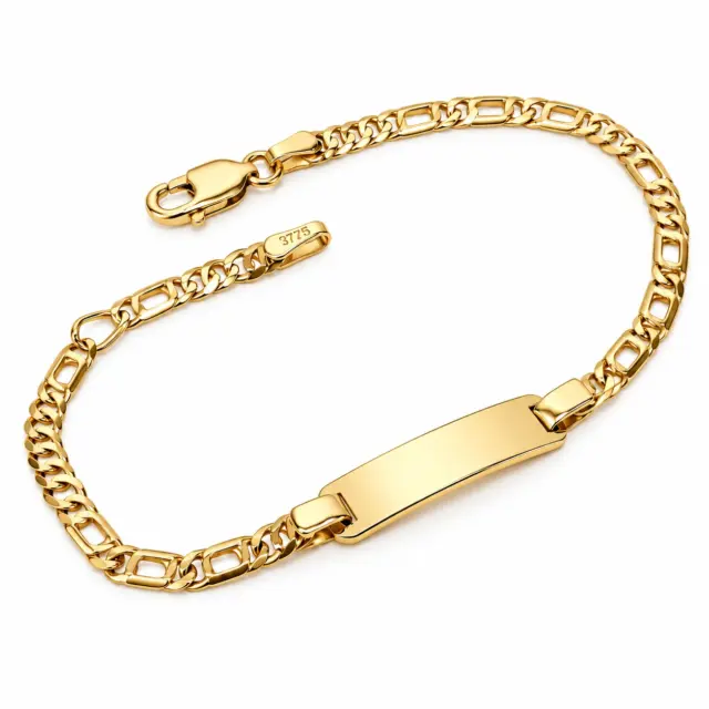 9ct Yellow Gold Solid Bird's Eye & Tiger's Eye Link ID Bracelet – 15cm to 17cm | Made in Italy - 9K0T060/ID