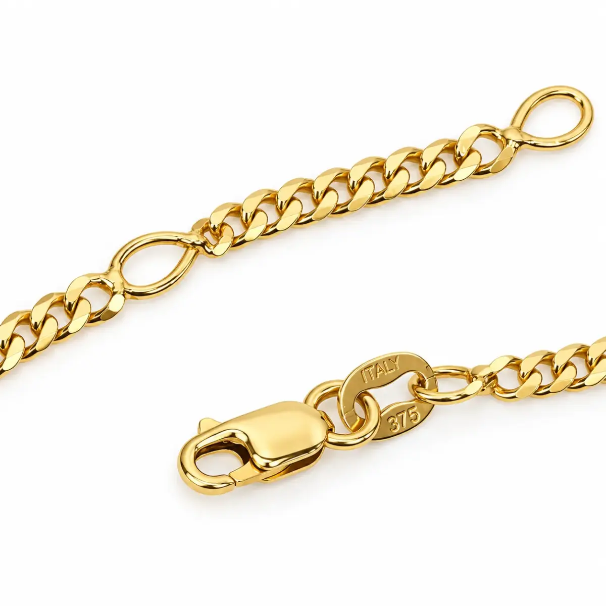 9ct Yellow Gold Solid Curb Link ID Bracelet – 17.5cm to 19.5cm | Made in Italy - 9KGZP0706/ID