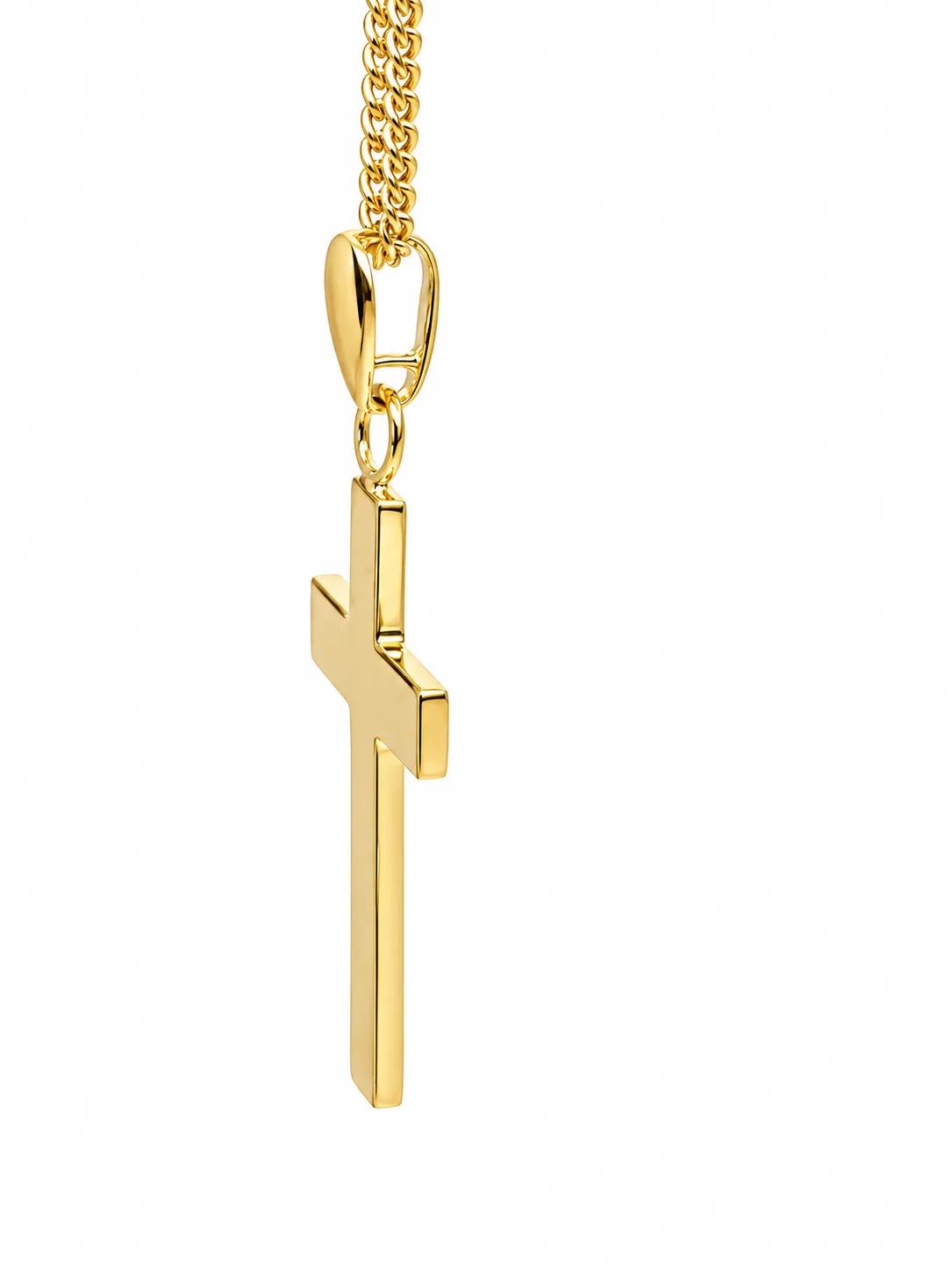 9ct Yellow Gold Solid Flat Square Edge Cross Pendant – 20mm x 12mm | Made in Italy - 9KCR655