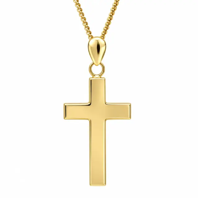 9ct Yellow Gold Solid Flat Square Edge Cross Pendant – 20mm x 12mm | Made in Italy - 9KCR655