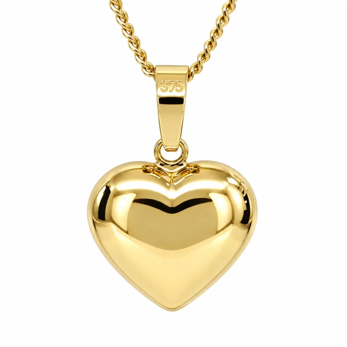 9ct Yellow Gold Italian Puff Heart Pendant – 12mm - 9KC232