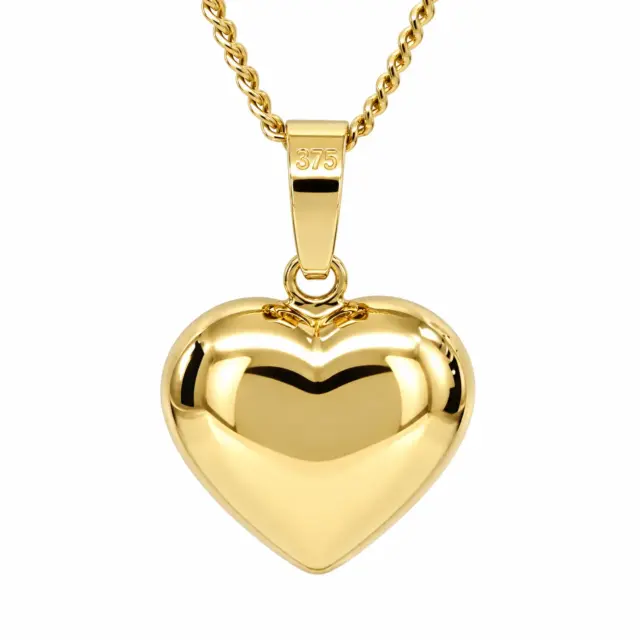 9ct Yellow Gold Italian Puff Heart Pendant – 12mm - 9KC232