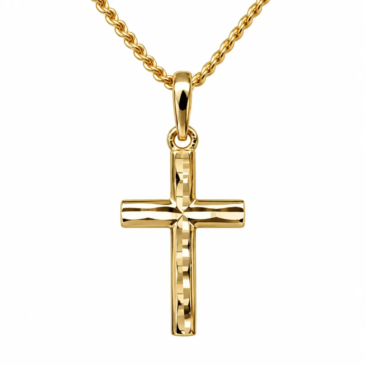 9ct Yellow Gold Diamond-Cut Cross Pendant – 13mm x 8mm | Made in Italy - 9KCR657
