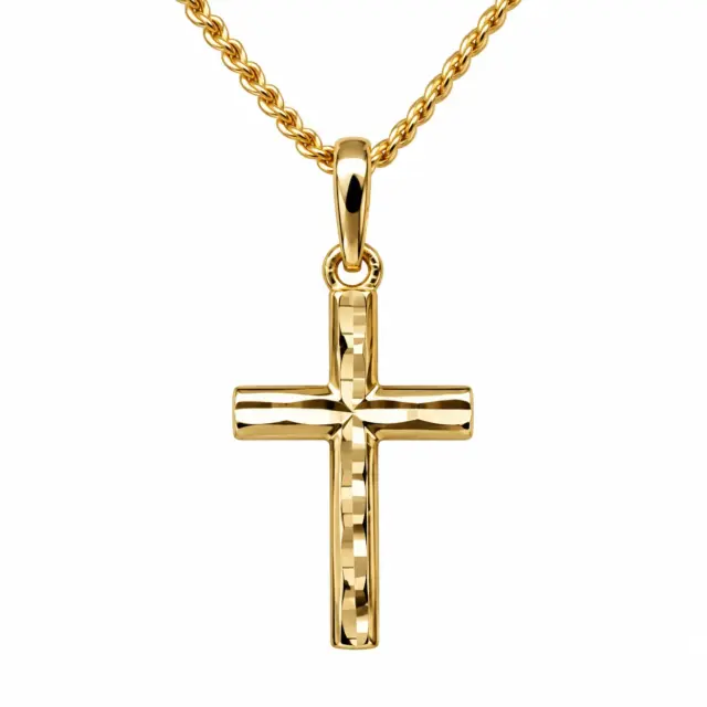 9ct Yellow Gold Diamond-Cut Cross Pendant – 13mm x 8mm | Made in Italy - 9KCR657
