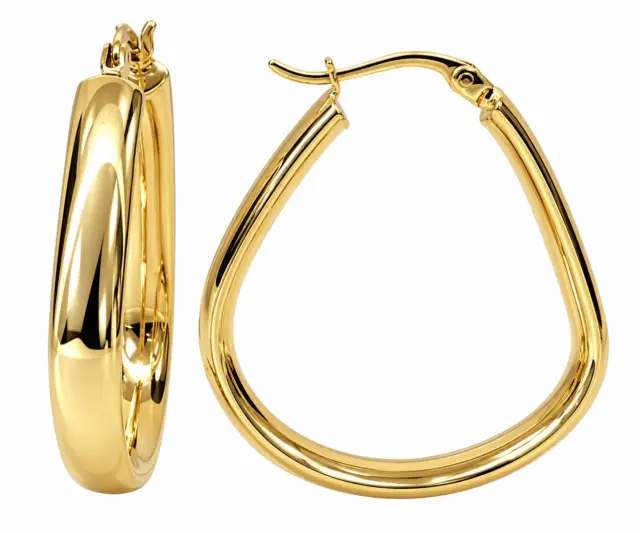 9ct Yellow Gold Teardrop Hoop Earrings – 28mm x 23mm Inside Diameter | 5mm Wide Oval Tube | Made in Italy - 9KER193DRY28X23