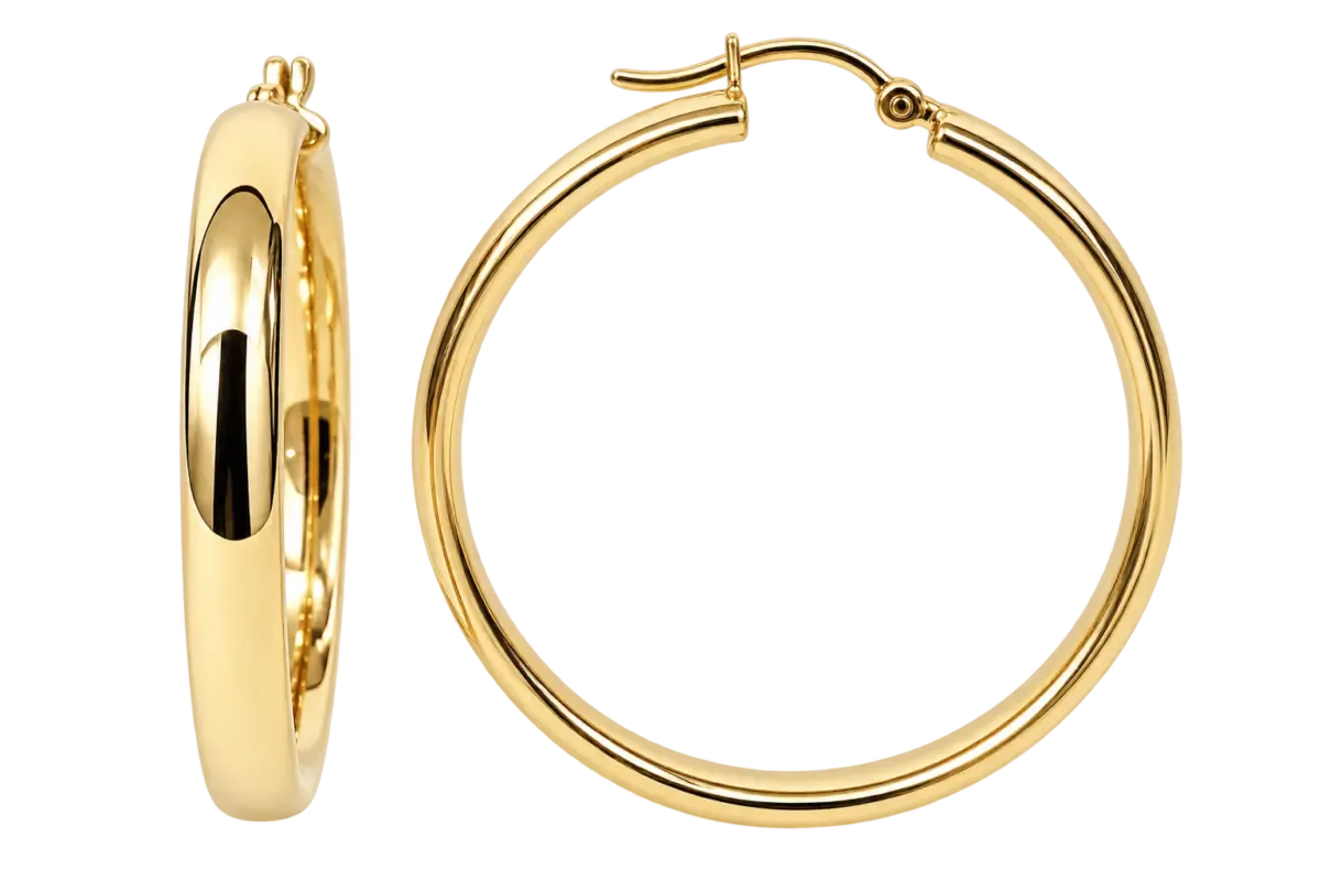 9ct Yellow Gold Round Hoop Earrings – 35mm Inside Diameter | 5mm Wide Oval Tube | Made in Italy - 9KER193Y35