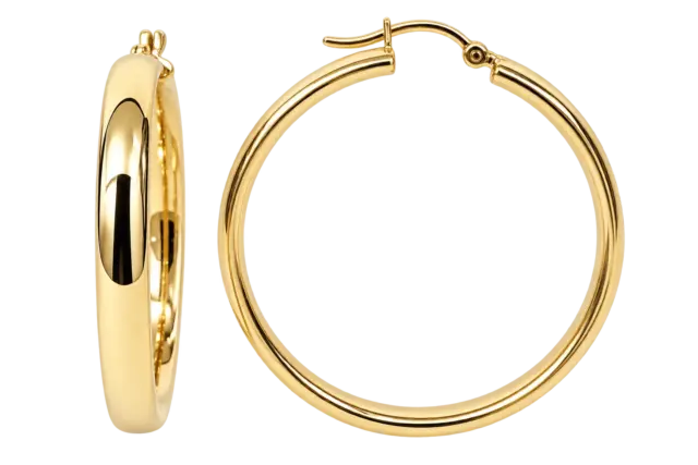 9ct Yellow Gold Round Hoop Earrings – 35mm Inside Diameter | 5mm Wide Oval Tube | Made in Italy - 9KER193Y35
