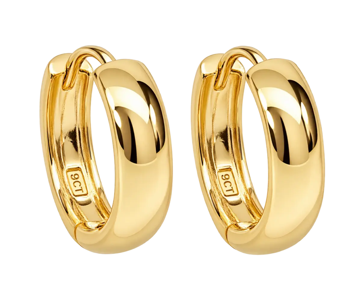 9ct Yellow Gold Half Round Hinged Huggie Hoop Earrings – 10mm Inside Diameter | 3.20mm Wide | Made in Italy - 9KER540