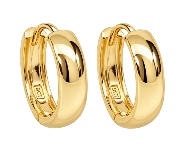 9ct Yellow Gold Half Round Hinged Huggie Hoop Earrings – 10mm Inside Diameter | 3.20mm Wide | Made in Italy - 9KER540
