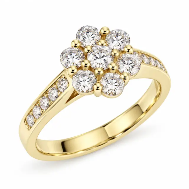 9ct Yellow Gold CZ 9mm Floral Cluster Ring with Stone-Set Shoulders - 9YCYR1826