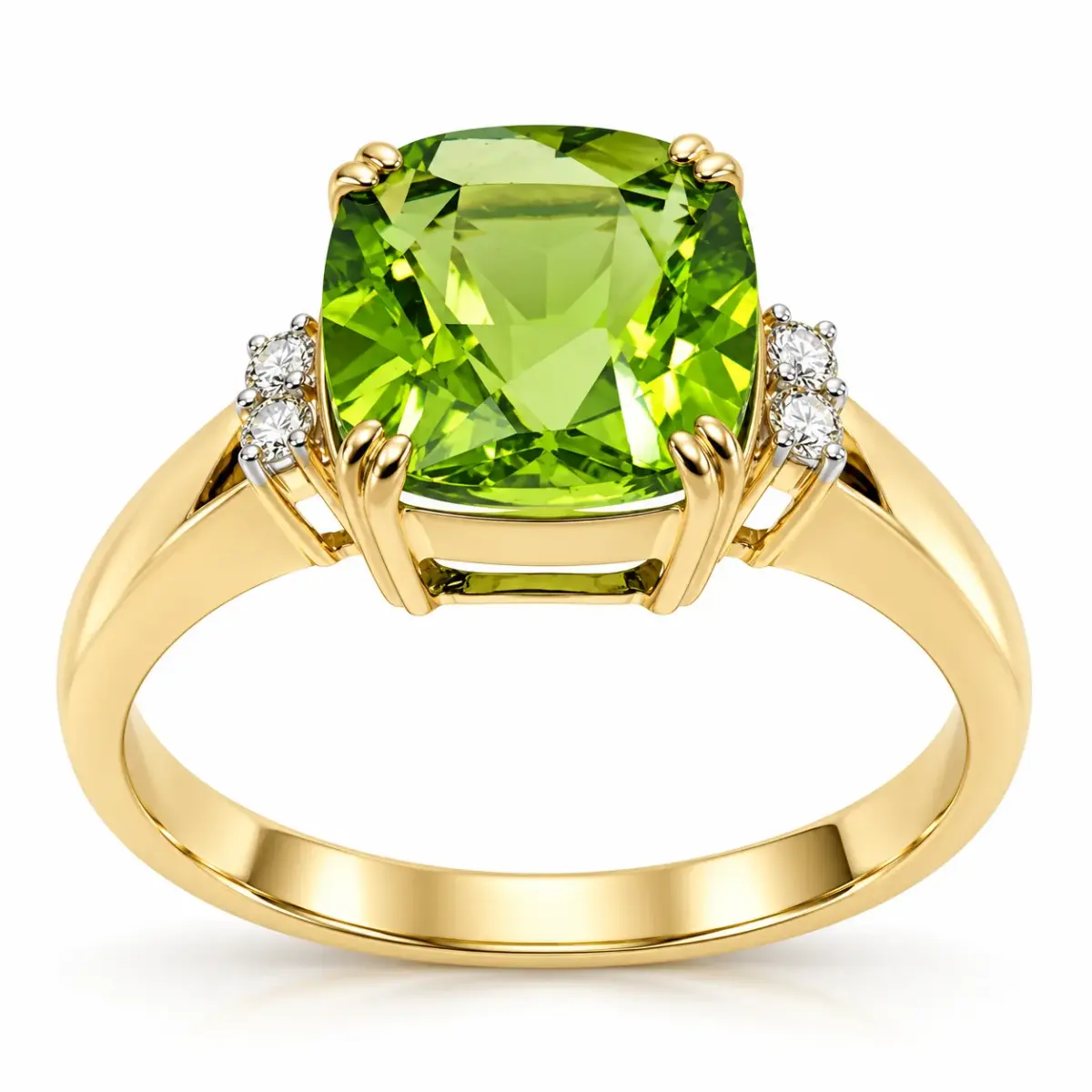 9ct Yellow Gold 3.32ct Cushion Cut Peridot & Natural Diamond Ring - 9YCYR1500