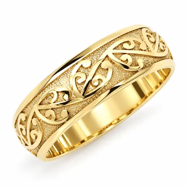 9ct Yellow Gold 6mm Māori-Inspired Koru Laser Engraved Half Round Wedding Band - 9YHD5258-6