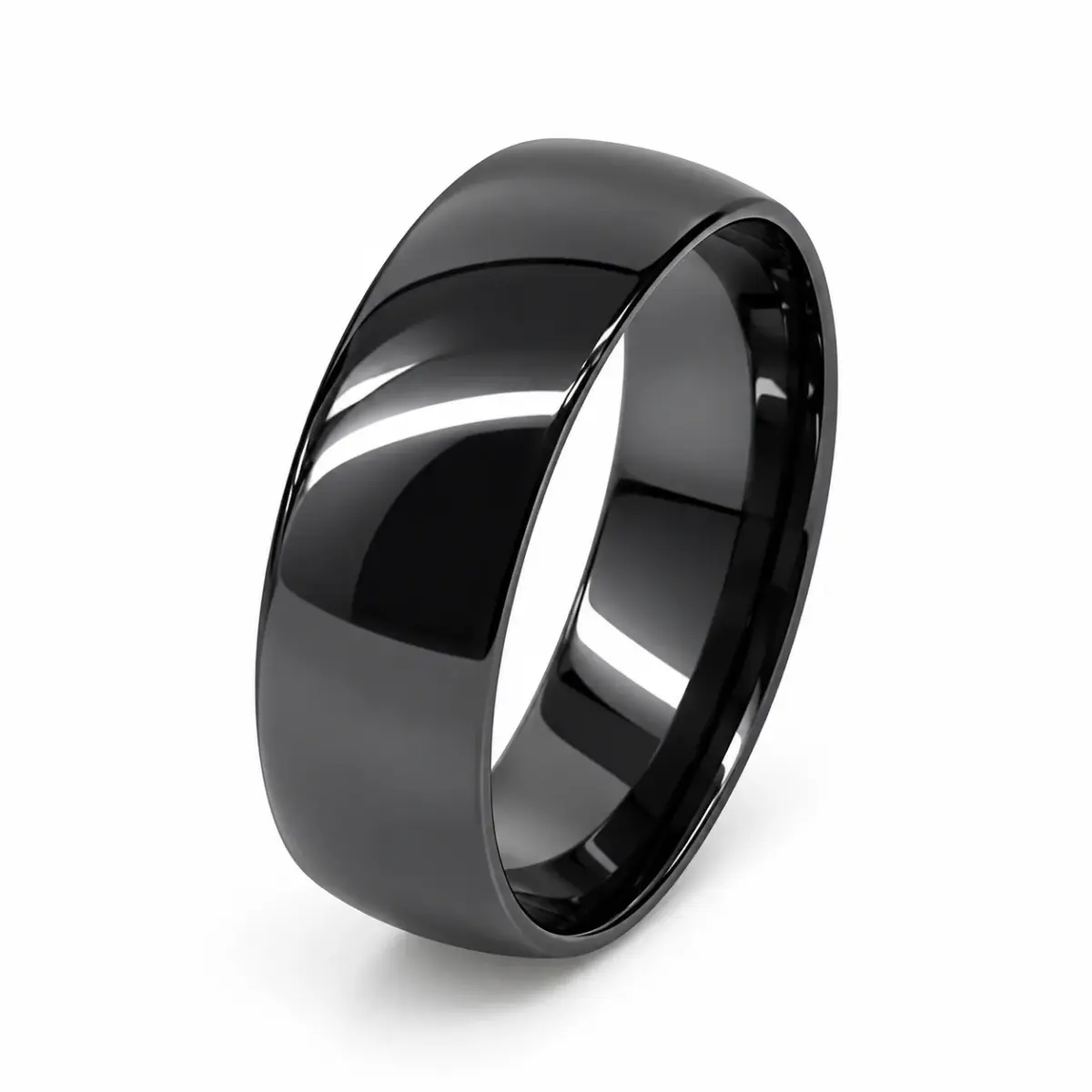Black Zirconium 7mm Ezi-Fit Half Round Wedding Band – High Polish Finish with Bevelled Edges - EZIHRB-7