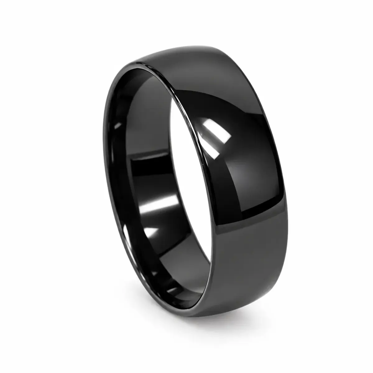 Black Zirconium 7mm Ezi-Fit Half Round Wedding Band – High Polish Finish with Bevelled Edges - EZIHRB-7