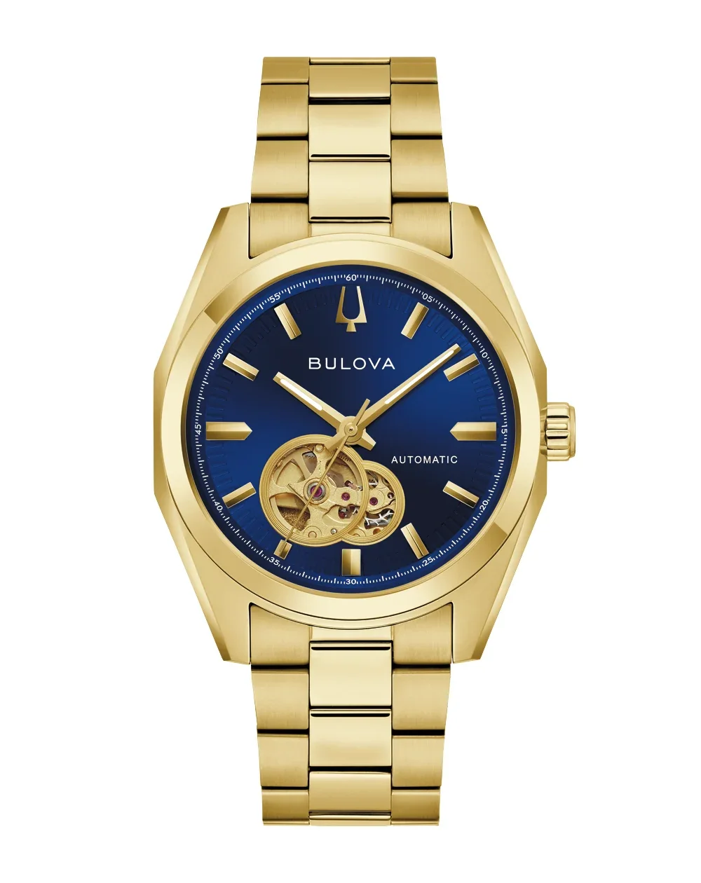 Bulova Surveyor Automatic Open Heart Gold-Tone Blue Dial Men's Watch – 97A203