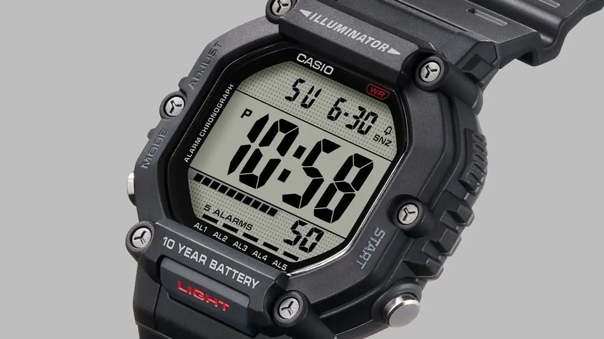 Casio AE1600H-1A Men's Black Digital Sports Watch – 100M Water Resistant, 10-Year Battery – 2 Year Warranty
