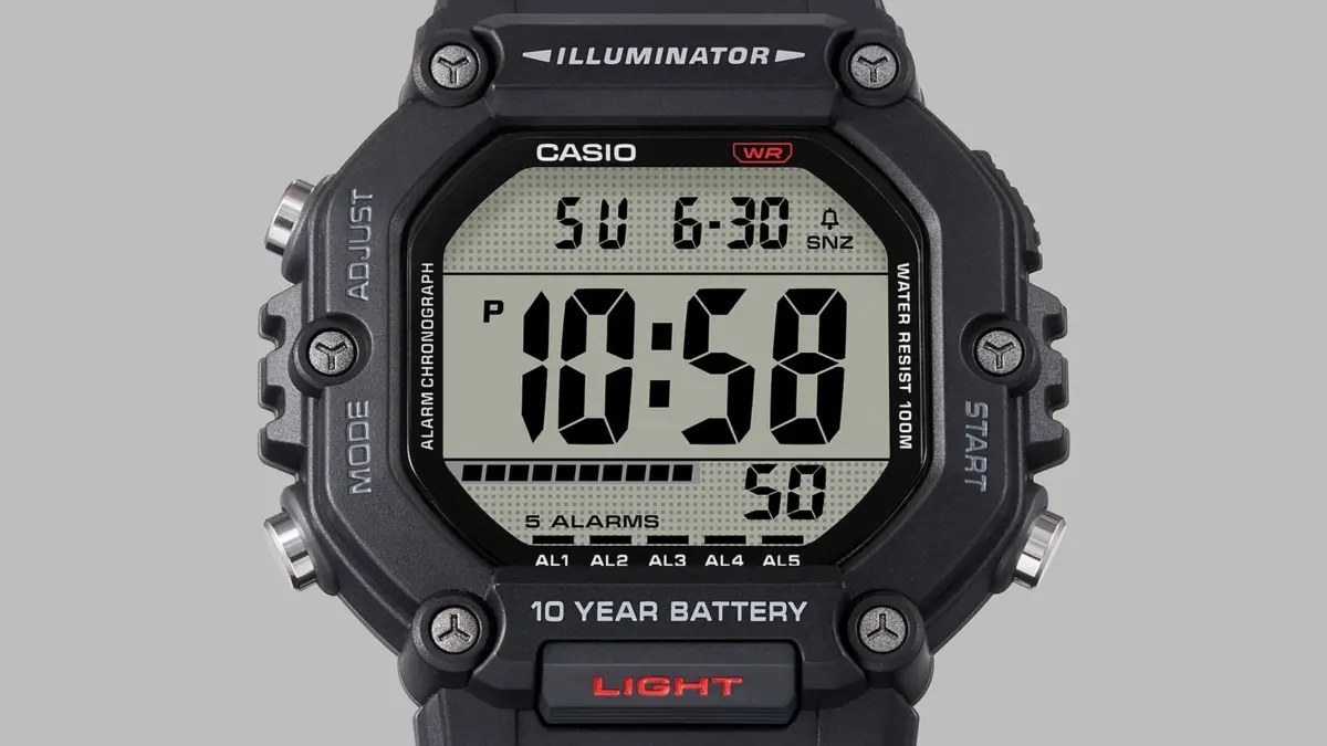 Casio AE1600H-1A Men's Black Digital Sports Watch – 100M Water Resistant, 10-Year Battery – 2 Year Warranty