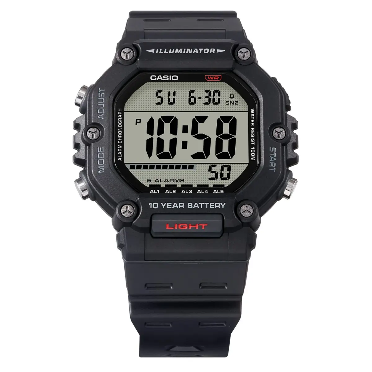 Casio AE1600H-1A Men's Black Digital Sports Watch – 100M Water Resistant, 10-Year Battery – 2 Year Warranty