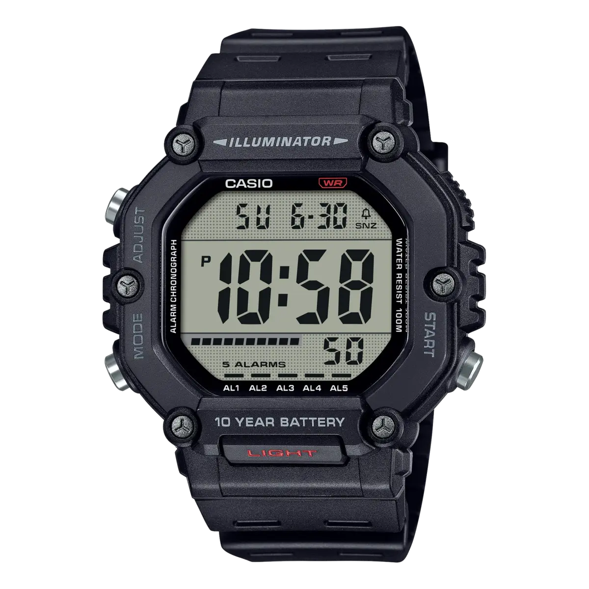Casio AE1600H-1A Men's Black Digital Sports Watch – 100M Water Resistant, 10-Year Battery – 2 Year Warranty