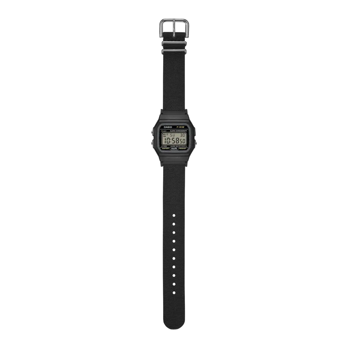 Casio F91WF-1A Classic Black Digital Watch with Recycled Fabric Strap – 2 Year Warranty
