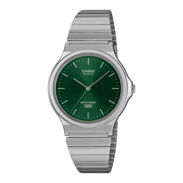 Casio MQ24DA-3A Unisex Analogue Watch – Green Dial & Stainless Steel Bracelet