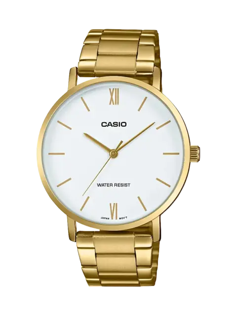 Casio MTPVT01G-7B Men's Gold Tone Stainless Steel Analog Watch – White Dial, Minimalist Design – 2 Year Warranty