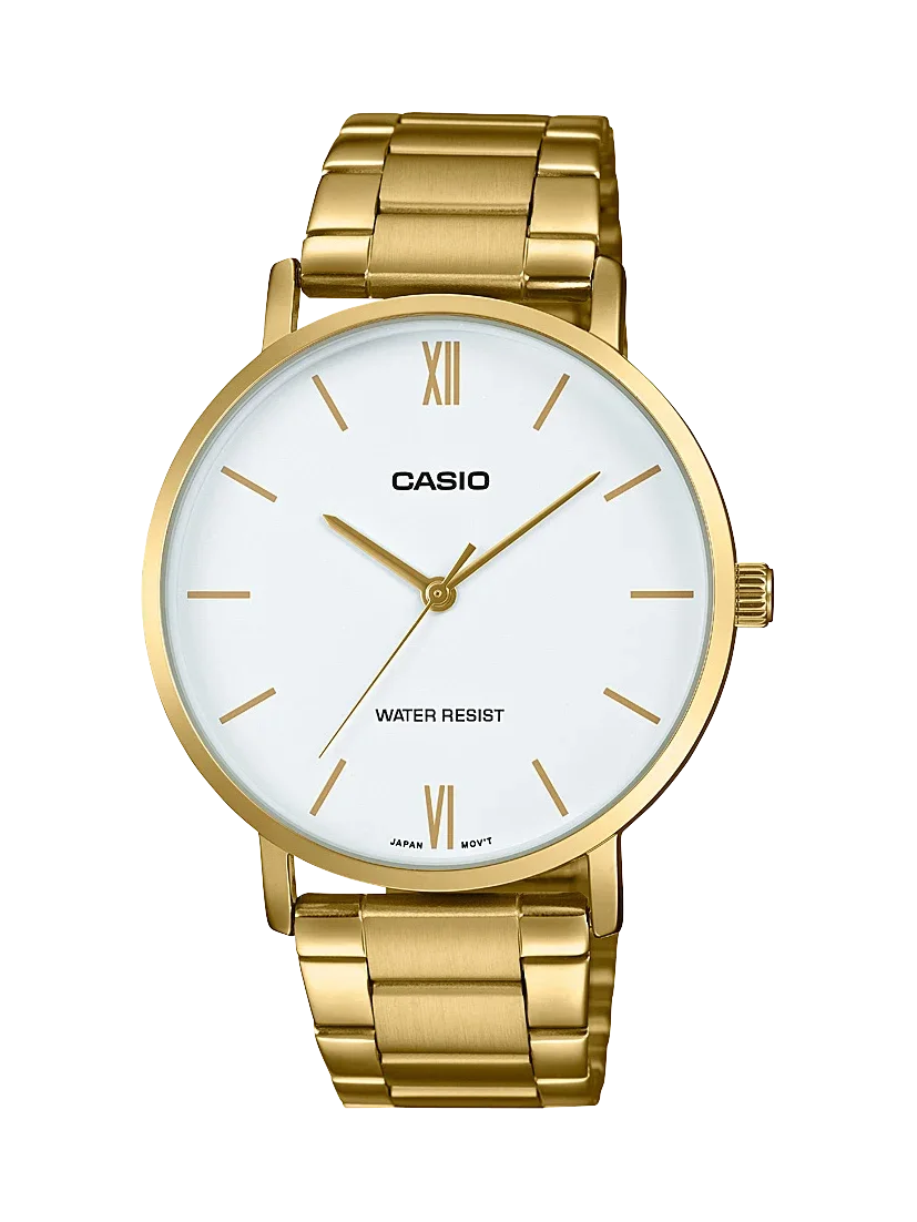 Casio MTPVT01G-7B Men's Gold Tone Stainless Steel Analog Watch – White Dial, Minimalist Design – 2 Year Warranty