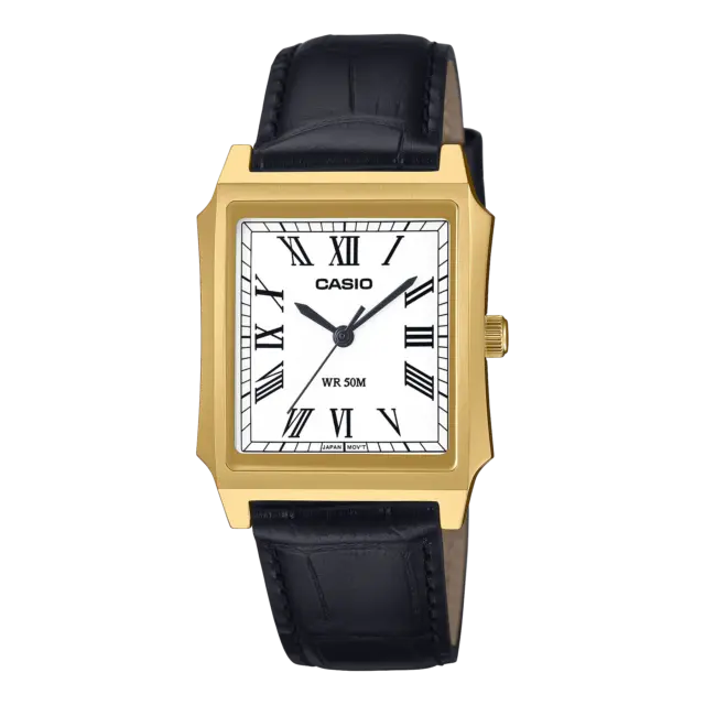 Casio MTPB190GL-7B Men's Classic Gold Tone Analog Dress Watch – Genuine Leather Strap – 2 Year Warranty