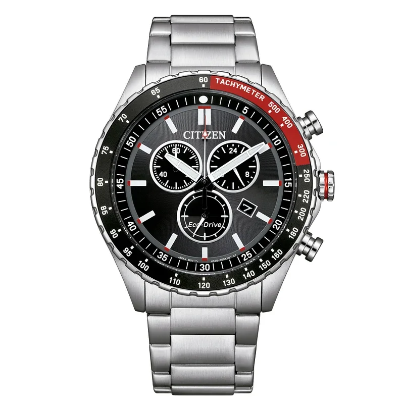 Citizen Chrono Sporty Eco-Drive Chronograph Black Dial Stainless Steel Men's Watch – AT2566-88E