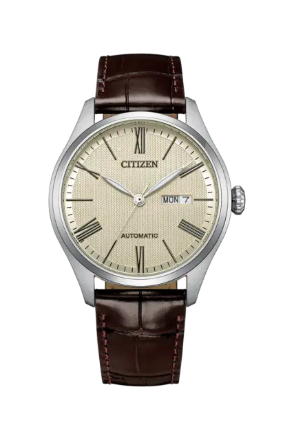 Citizen Mechanical Automatic Cream Dial Brown Leather Watch – NH8410-08B