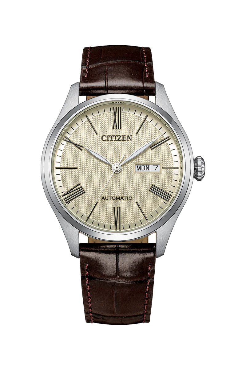 Citizen Mechanical Automatic Cream Dial Brown Leather Watch – NH8410-08B