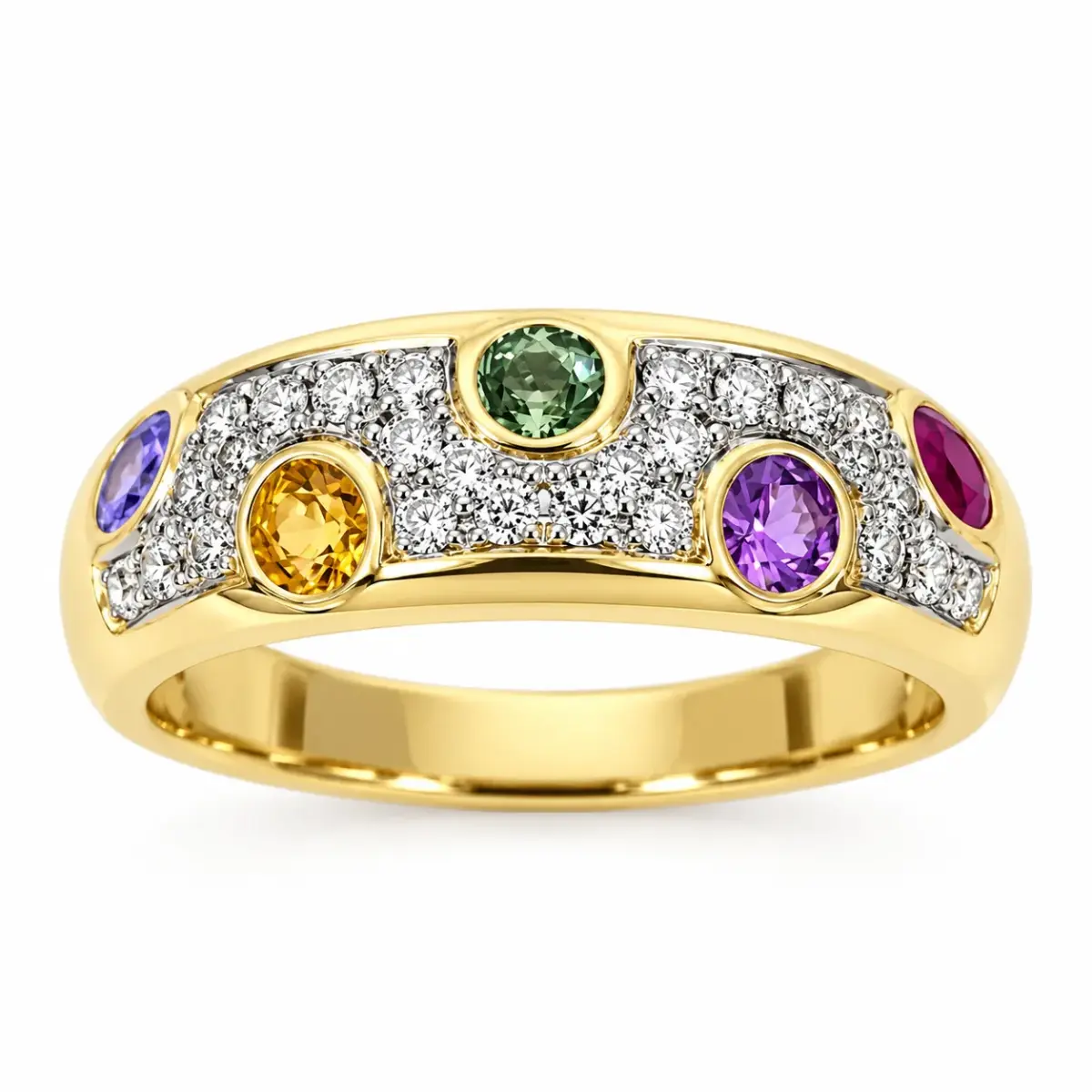 9ct Yellow Gold Multicoloured Sapphire & Natural Diamond Dress Ring – 0.68ct Sapphires & 0.20ct Diamonds - 9YCYR2351SAP