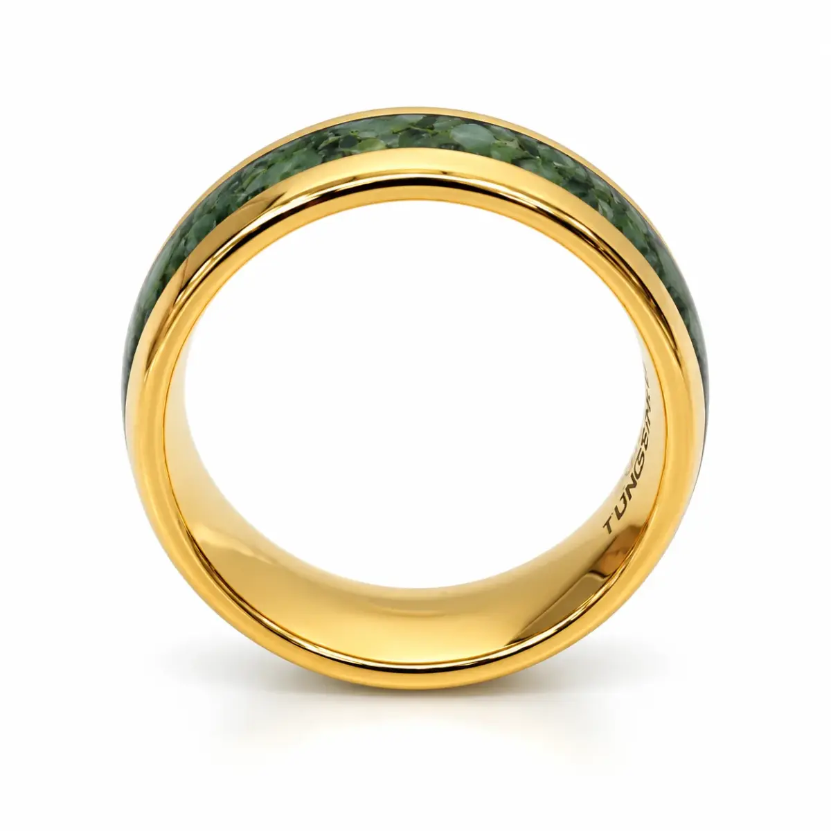 Gold Plated Tungsten Carbide Ring with Genuine NZ Kawakawa Pounamu Greenstone Inlay – 8mm - GTBR8