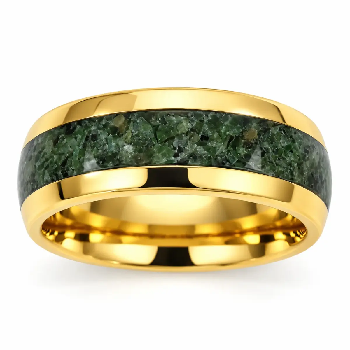 Gold Plated Tungsten Carbide Ring with Genuine NZ Kawakawa Pounamu Greenstone Inlay – 8mm - GTBR8