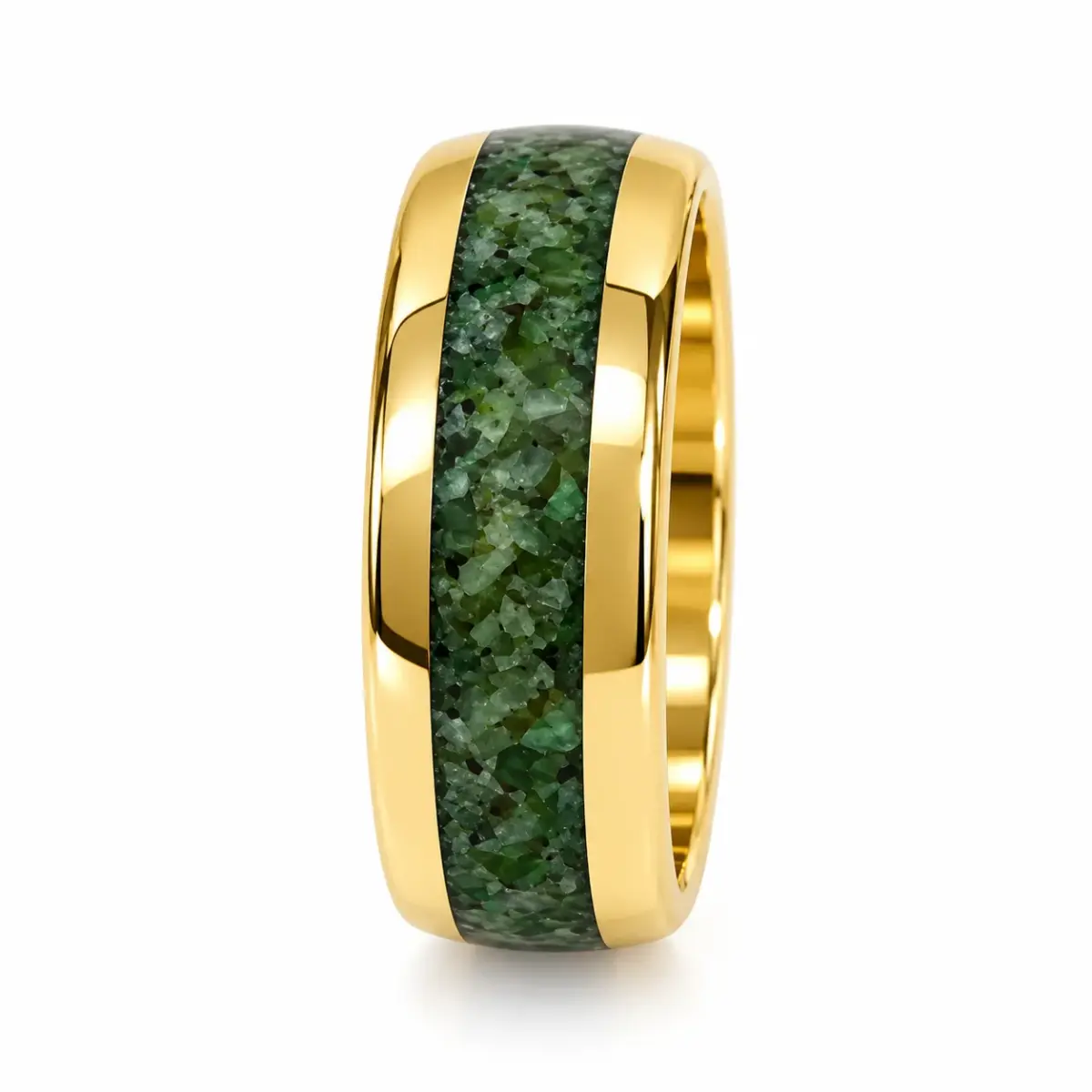 Gold Plated Tungsten Carbide Ring with Genuine NZ Kawakawa Pounamu Greenstone Inlay – 8mm - GTBR8