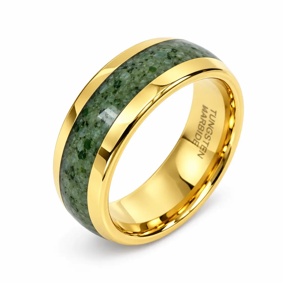Gold Plated Tungsten Carbide Ring with Genuine NZ Kawakawa Pounamu Greenstone Inlay – 8mm - GTBR8