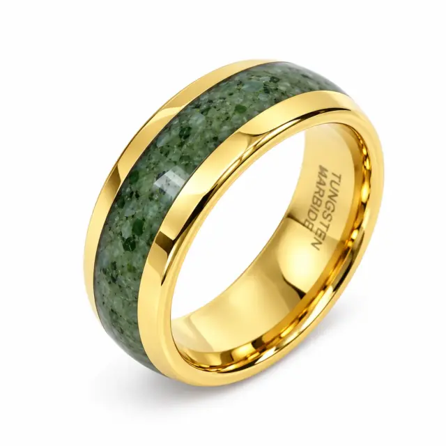 Gold Plated Tungsten Carbide Ring with Genuine NZ Kawakawa Pounamu Greenstone Inlay – 8mm - GTBR8