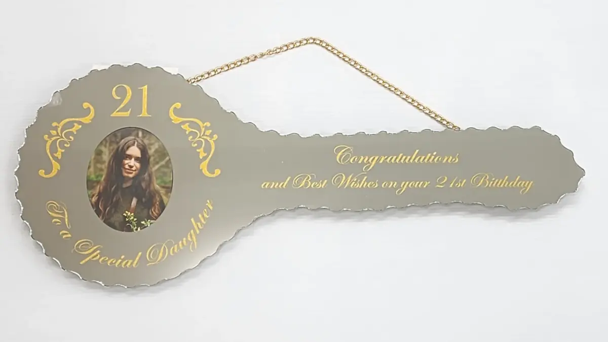 Golden Print Mirrored Glass 21st Birthday Key – To a Special Daughter - SJ2402F