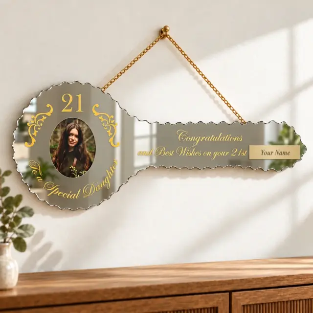 Golden Print Mirrored Glass 21st Birthday Key – To a Special Daughter - SJ2402F