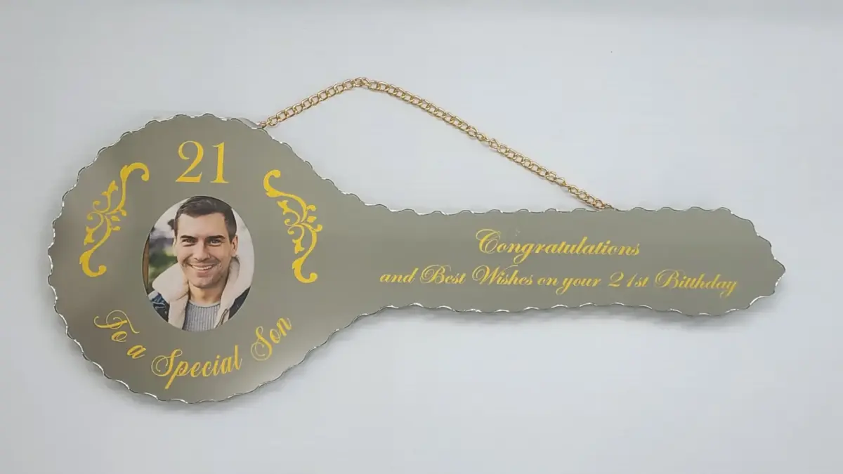 Golden Print Mirrored Glass 21st Birthday Key – To a Special Son - SJ2403F