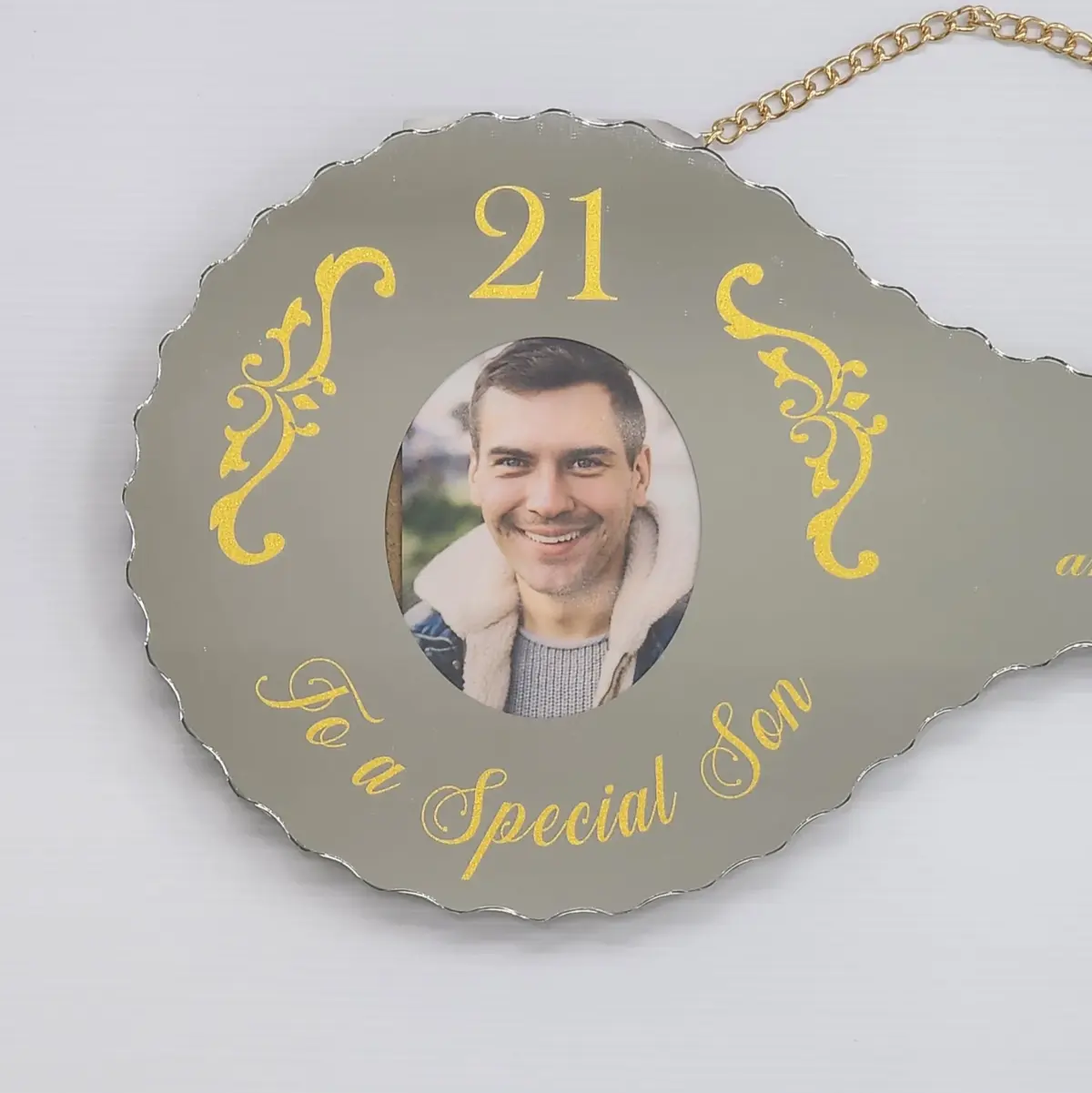 Golden Print Mirrored Glass 21st Birthday Key – To a Special Son - SJ2403F