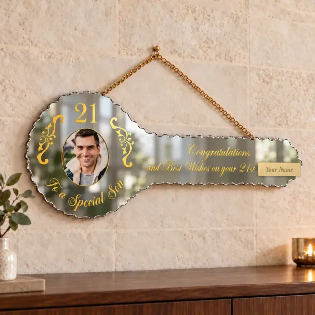 Golden Print Mirrored Glass 21st Birthday Key – To a Special Son - SJ2403F